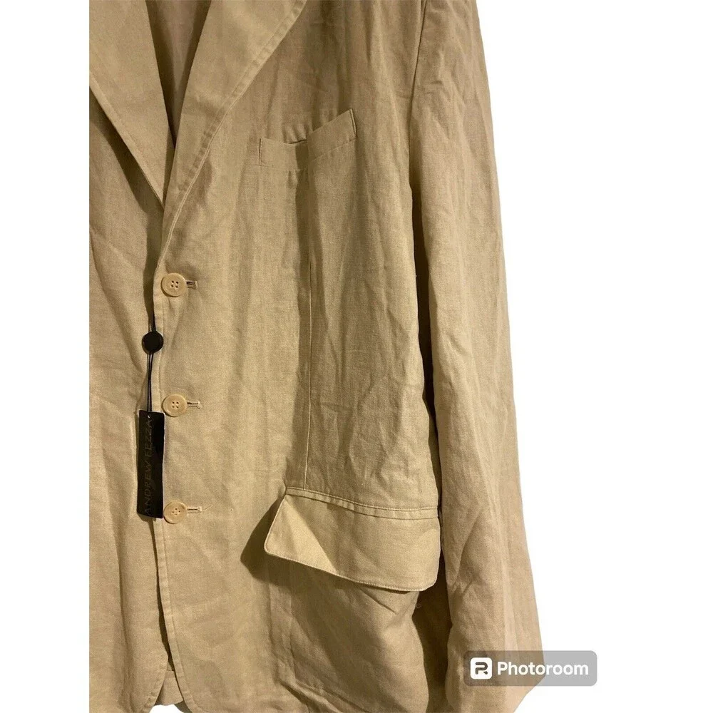 ANDREW FEZZA Men's 2XL Blazer Beige Button Linen/Rayon New‎